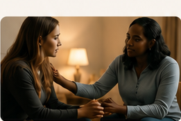 Two people sharing a quiet moment of compassionate listening